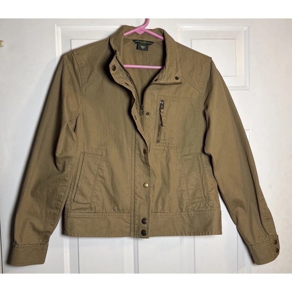 Eddie Bauer Canvas Field Jacket Men's Small Tan Utility‎ Zip Snap Front Workwear